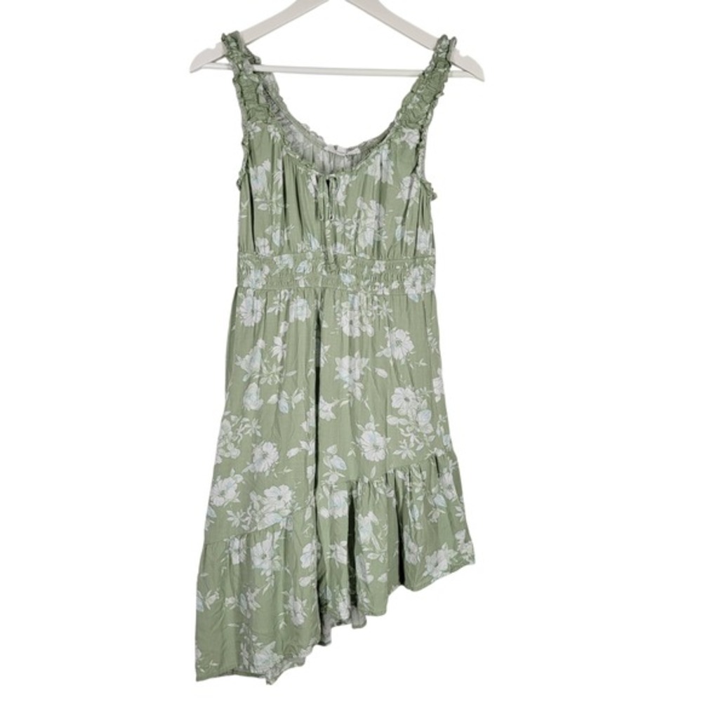 Hippie Rose Floral Midi Dress Ruffle Straps Smocked Waist‎ Green Women's M